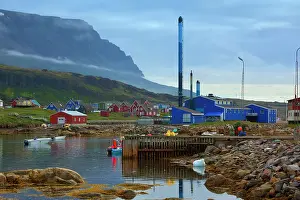 Sisimut: Sisimiut Harbour by colourful houses Summer