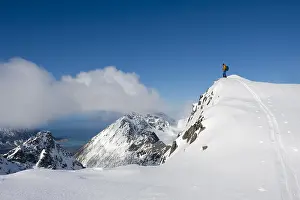 Austvgy: Ski mountaineer on Pilan, Austv&, x59f8;y, Lofoten