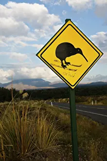 Roadside: Skiwi road sign, Tongariro National Park
