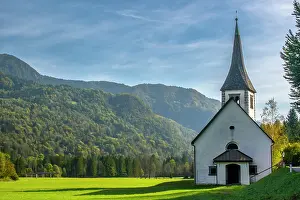 Church: Slovenia, Mojstrana. Church in Triglav National Park. ic Cat