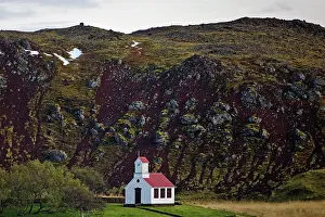 Vesturland: Small church in the landscape, Ytri Raudamelur