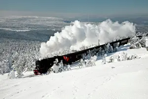 Locomotive: Small Gauge Steam Locomotive - riding through snow