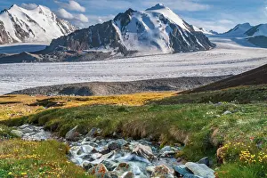 Bayan: Small stream, view of Potanin Glacier, Altai Mountains