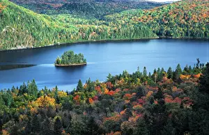 Surrounded: Small tree-covered island in Lake Wapizagonke surrounded