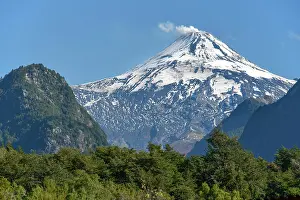 Smoking: Smoking and snow-covered volcano Villarrica, Pucon