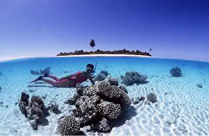 Level: Snorkeller and tropical island - Split level shot