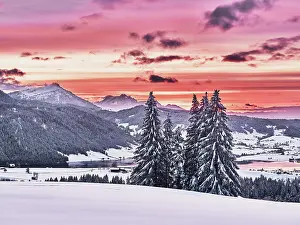 Rigi: Snow-covered forest with view of Lake Aegeri behind