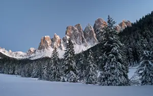 Jagged: Snow-covered Geisler Mountain Range or Gruppo