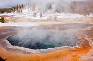Geyser: Snow-covered landscape with geyser