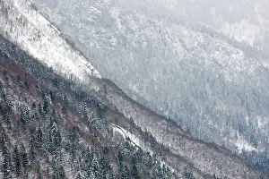 Snowflakes: Snow covered mountain landscape