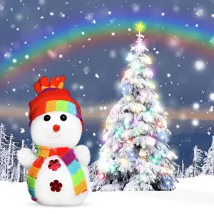 Snowmen: Snowman and Christmas Tree with Christmas lights