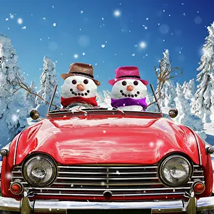 Snowmen: Snowman - Mr & Mrs driving car through Christmas