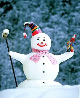 Scarf: Snowman in winter, hat, scarf, broom