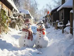 Generated: Snowman in a winter landscape, AI generated