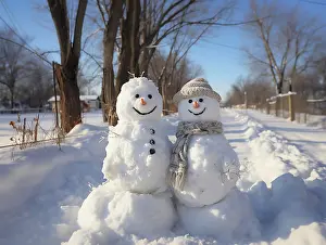 Generated: Snowman in a winter landscape, AI generated