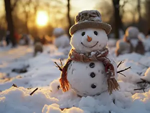 Generated: Snowman in a winter landscape, AI generated