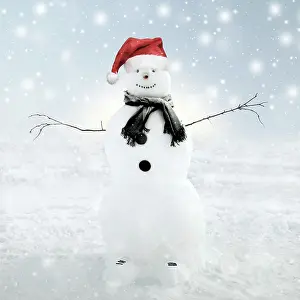 Snowman: Snowman in winter wearing Christmas hat