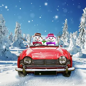 Snowmen: Snowmen - waving - driving car through