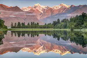 Matheson: Snowy mountain peaks of Mount Cook and Mount Tasman