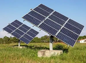 Energy: Solar panel array in rural location of field in