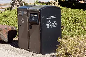 Containers: Solar-powered waste disposal containers and compacters