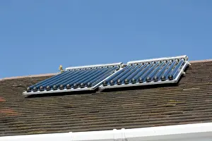 Evacuated: Solar thermal panels with evacuated tubes on roof
