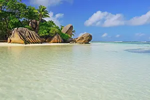 Destinations: Source d'Argent beach, rocks and palm trees, La