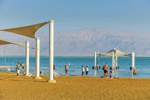 Israeli: Southern Dead Sea, People, Bathing, Awning, En Bokek