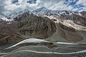 Pradesh: Spiti valley, river, road in Himalayas. Himachal