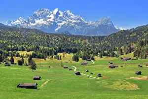 Werdenfelser: Spring landscape with Zugspitze massif in the Wetterstein