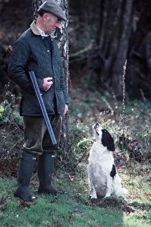 Springer: SPRINGER SPANIEL DOG - and owner with gun