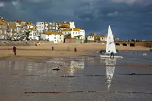 Ives: St Ives - harbour beach at low tide - under storm clouds