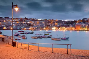 Piers: St Ives - harbour and town from the pier at night