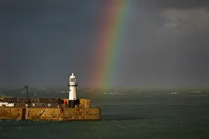 Harbours: St Ives Pier with Rainbow - Cornwall - UK