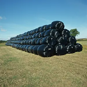 Plastic: Stack of round silage bales