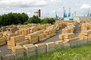 Docks: Stacked timber at Goole docks