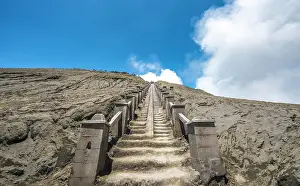 Smoking: Stairs to the crater rim of smoking Gunung Bromo