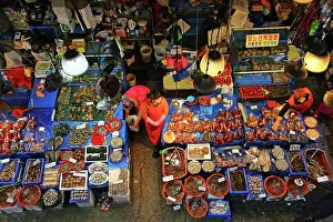 Selling: Stalls at Noryangjin Fish and Seafood Market in Seoul, K