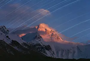 Tibet: Star trail over Mt. Everest, Tibet, China