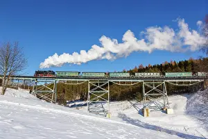 Viaduct: Steam train of the Fichtelbergbahn railway Steam