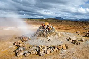 Northeastern: Steaming fumarol, solfatar in the Hverarond geothermal