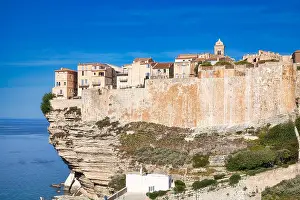 Limestone: Steep coast of Bonifacio with old town on a limestone