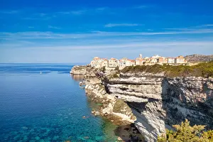 Limestone: Steep coast of Bonifacio with old town on a limestone