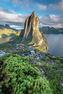 Segla: Steep mountain Segla, fjord Mefjorden with mountains