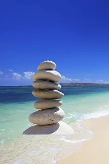 Silence: Stones, pebbles, pebble tower on the beach, Seychelles