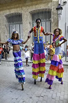 Stilt: Street entertainers on stilts, Havana, Cuba
