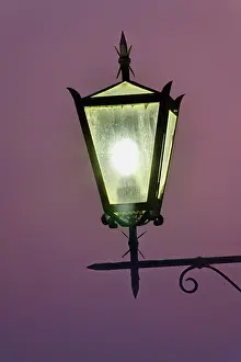 Pienza: Street light at dusk, Pienza, Italy, Tuscany