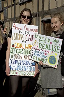 Students: Students on strike carrying banners demanding government