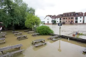 Floods: Submerged picnic tables in pub alongside River