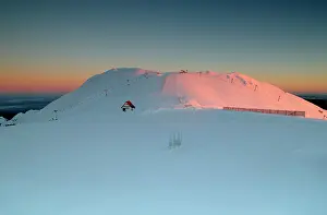 Buller: Summit of Mount Buller covered in snow at sunrise.with